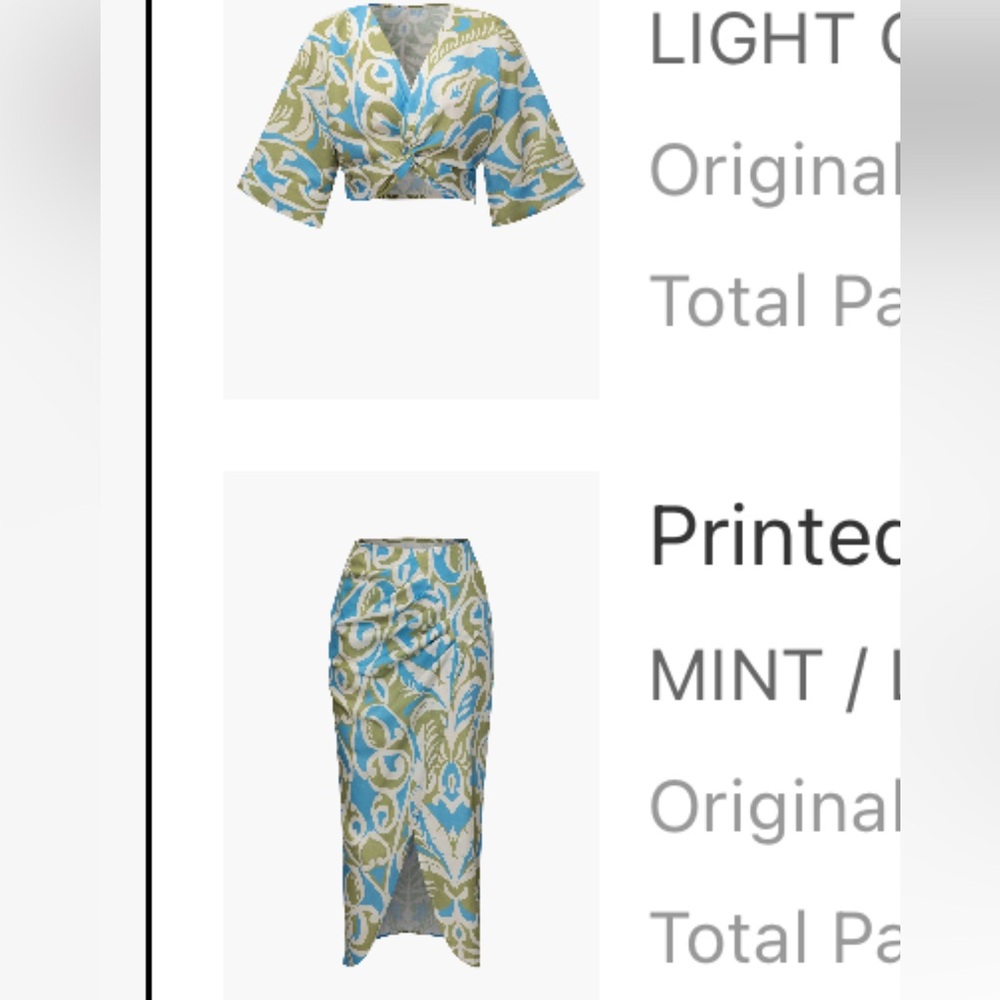 Micas Blue and Green Printed Two-Piece Set Size Large Never Worn